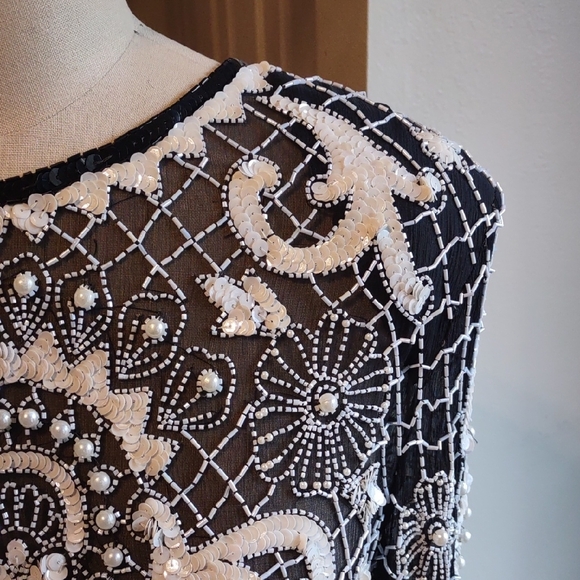 Vintage Black And White Beaded Dress. - Picture 9 of 12